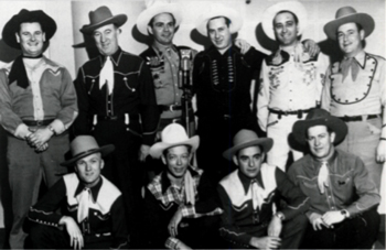 Briarhoppers (L to R) standing: Arthur Smith, Bill Davis, Fred Kirby, Jack Gillette, Claude Casey, Cecil Campbell; Seated: Roy "Whitey" Grant, Don White, Arval Hogan, Hank Warren