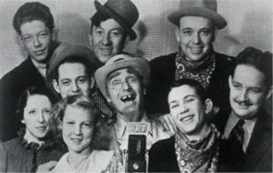 The Briarhoppers (L to R) Sam Briarhopper, Bill, Elmer, Minnie, Zeb, Dad, Charlie Crutchfield, Billie and Homer.