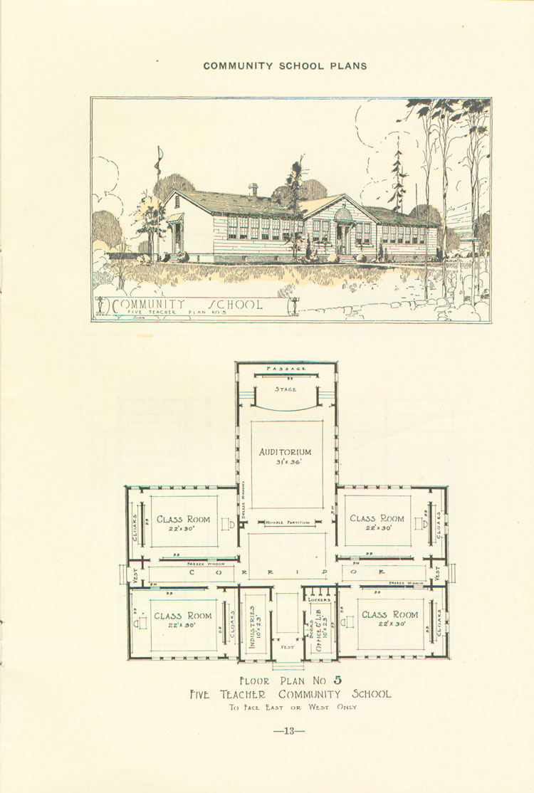 Nashville Plan: East or West Facing, Five Teacher Rosenwald School