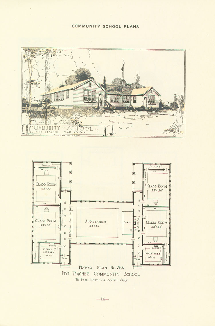 Nashville Plan: North or South Facing, Five Teacher Rosenwald School