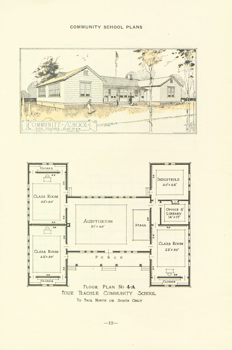 Nashville Plan: North or South Facing, Four Teacher Rosenwald School