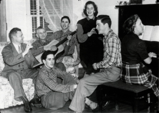 The Johnson Family Singers and Grady Cole: (L to R) Grady Cole, Pa, the twins Bob and Jim, Betty, Kenneth, Ma