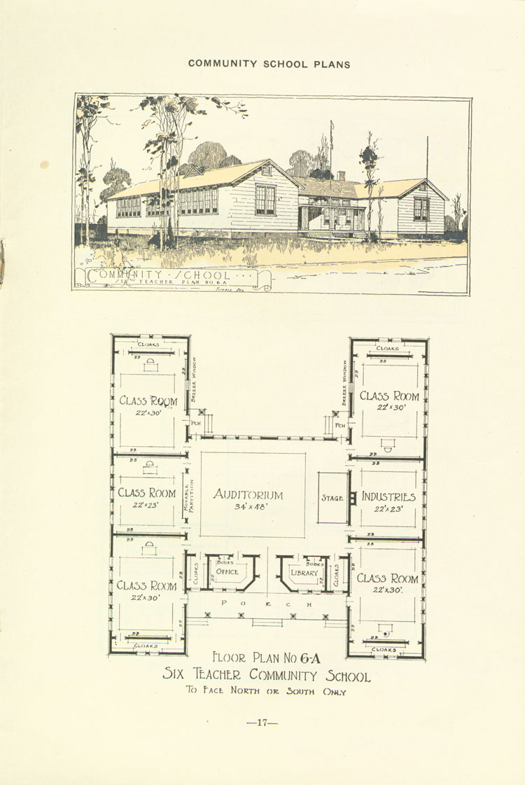 Nashville Plan: North or South Facing, Six Teacher Rosenwald School