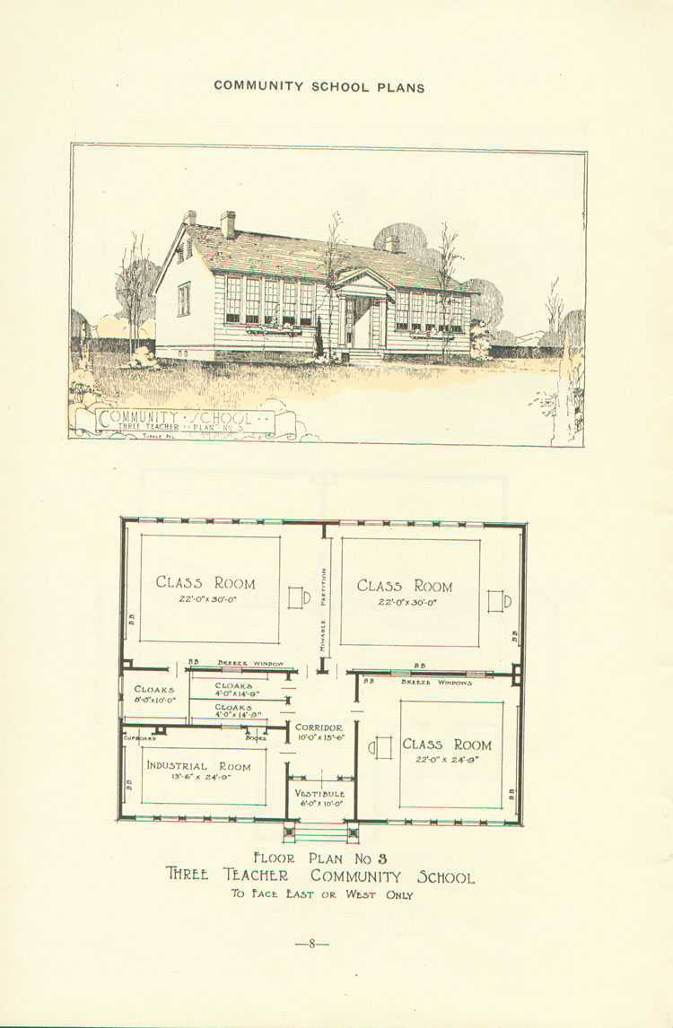 Nashville Plan: East or West Facing, Three Teacher Rosenwald School