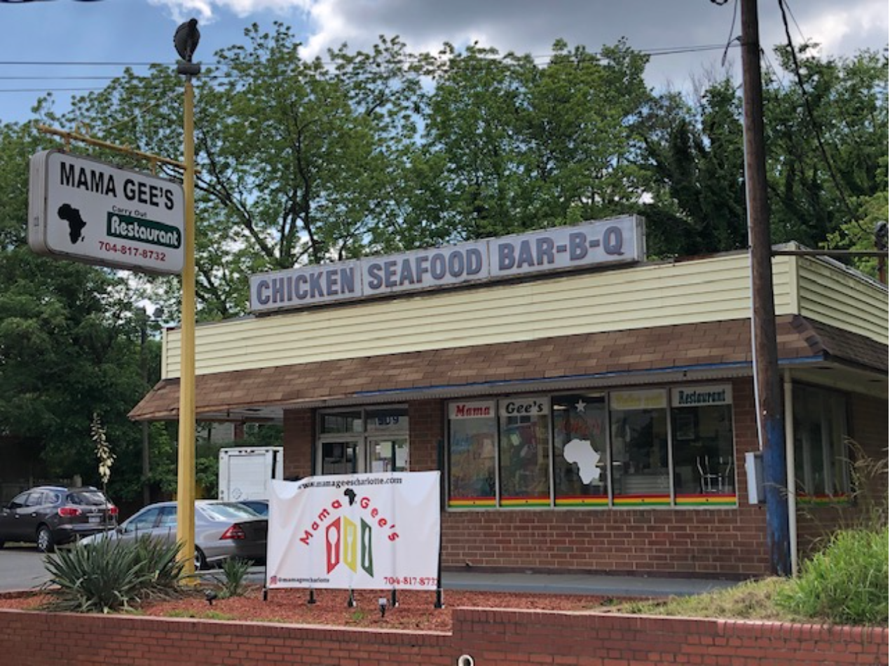 African American entrepreneur Charles “Bubba” McClure built a chain of Busy Bee convenience stores around Charlotte during the 1960s. He expanded into fast food with his Busy Bee Carry-Out, chartered 1976. In recent years it’s home to Mama Gee’s, African soul food prepared by a family from Ghana.