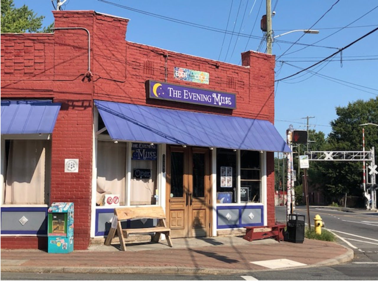 Joe Kuhlman and staff have made The Evening Muse one of the Southeast’s premier listening rooms for live music since 2001. The structure’s walls were literally falling down when artist neighbor Paul Sires began rebuilding. Look closely -- he worked the names of his children, Eden and Orion, into the brick of the cornice.