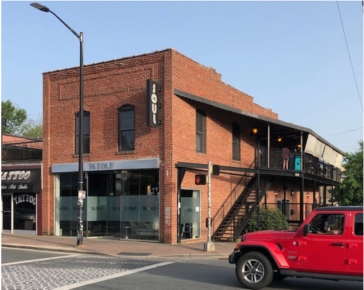 This two-story brick store was likely the first structure to spring up in this commercial strip. City Directories show it as Lewis Long's Grocery in 1916. In 2009 hip DJ/entrepreneur Andy Kastanas and restaurateur Lesa Kastanas added the balcony and opened Soul upstairs, an acclaimed destination for dining and nightclubbing. Sadly, gentrification rent increases pushed them out in 2022.