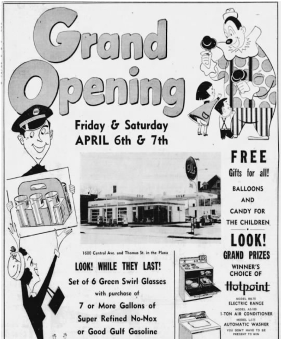 Charlotte Observer, April 5, 1956 You got 6 Green Swirl Glasses if you stopped in at Woodward’s Gulf on opening day in 1956. The Pizza Peel’s respectful expansion of the original Modernistic architecture debuted in 2014 — their first venture beyond the initial Pizza Peel in Charlotte’s Cotswold neighborhood.