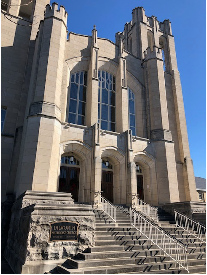 What is now Dilworth Methodist had humble beginnings in 1896 as a Sunday school serving families working in the new textile mills along South Boulevard. By the 1925, the congregation had gone upscale, as this grand edifice indicates. Congregation member Marvin Helms, an architect who designed many rural Methodist churches funded by the Duke Endowment, drew the blueprints for the soaring English Gothic stonework. James B. Duke liked the design (his Duke University also featured English Gothic) and he contributed $50,000 toward construction of Dilworth Methodist.