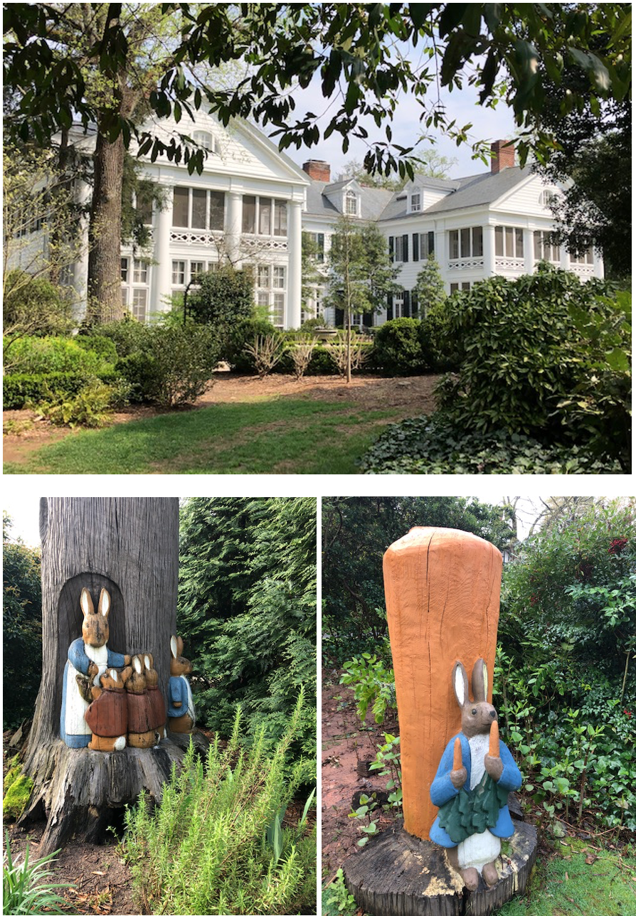 The impressive white-columned wings at the rear of the Duke Mansion hold second-floor “sleeping porches.” That was a health fad circa 1920. If you slept with exposure to natural air, you’d be healthier. 

Wander the gardens. Can you find the area devoted to the childrens’ book Peter Rabbit? When old trees died in the early 2000s, a sculptor turned the stumps into whimsical art.